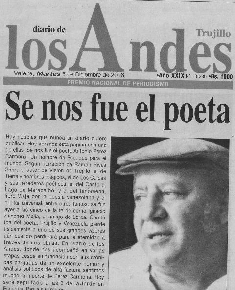 POETA / Antonio Pérez Carmona: honores para usted