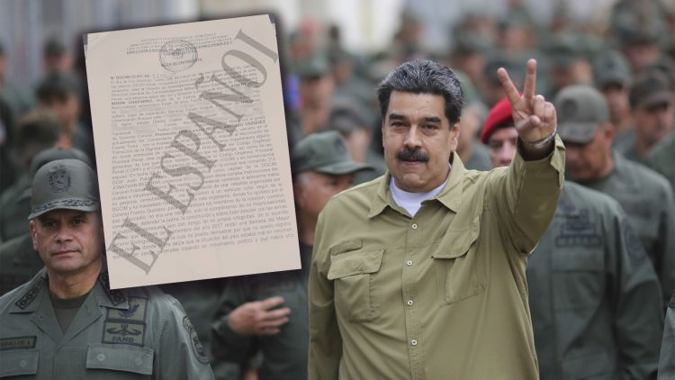 A la izquierda, documentos de la Contrainteligencia MIlitar. A la derecha, Nicolás Maduro junto a militares venezolanos.. Fuente: El Español