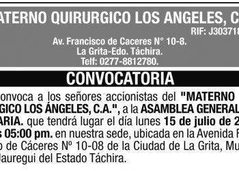CONVOCATORIA MATERNO QUIRURGICO LOS ANDES, C.A.,
