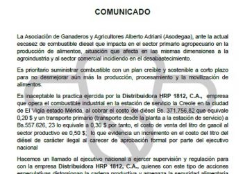 Asodegaa: Estación de Servicio La Creole cobra sobre precio al diesel destinado para el campo