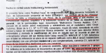 Gases tóxicos de taller mecánico afecta a vecinos de Los Pinos en Chorros de Milla