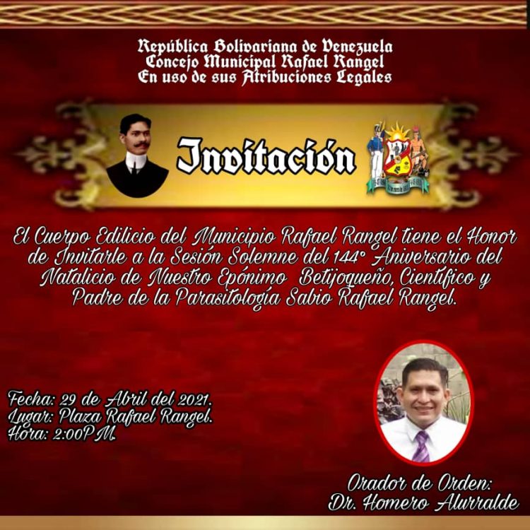 La invitación a la sesión solemne que está siendo cursada por los concejales de Rafael Rangel