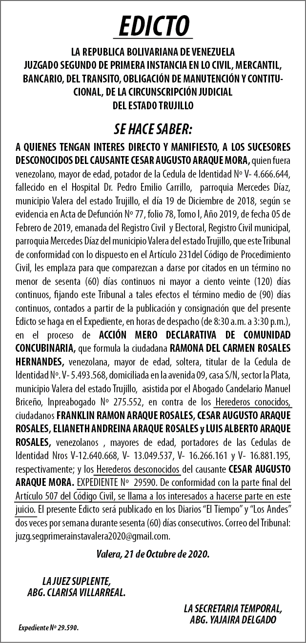 Edicto Cesar Augusto Araque