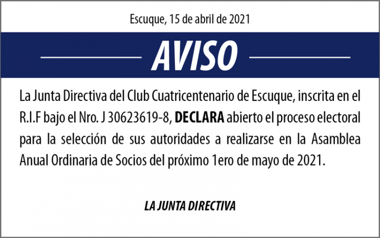Cartel proceso electoral Club Cuatricentenario Escuque