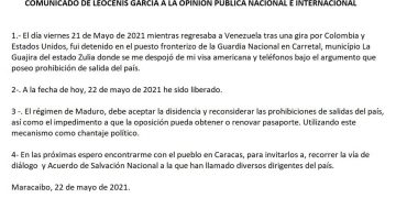 Leocenis García es liberado por el gobierno de Maduro
