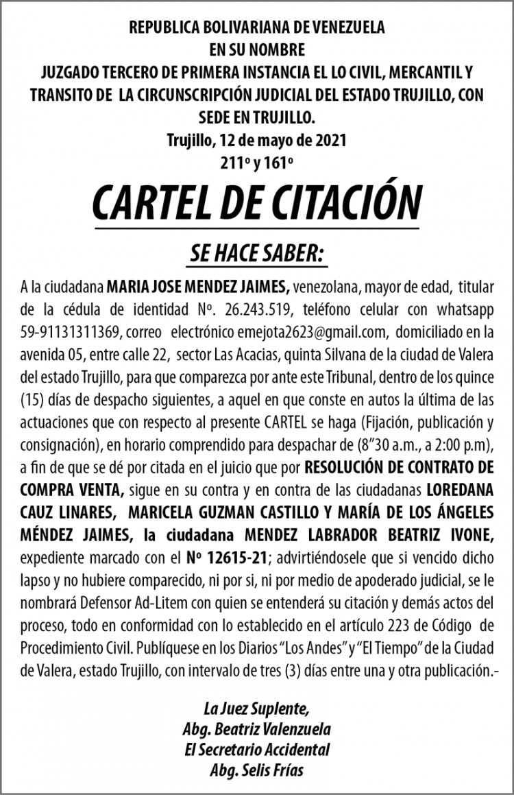Cartel de citación María José Mendez Jaimes