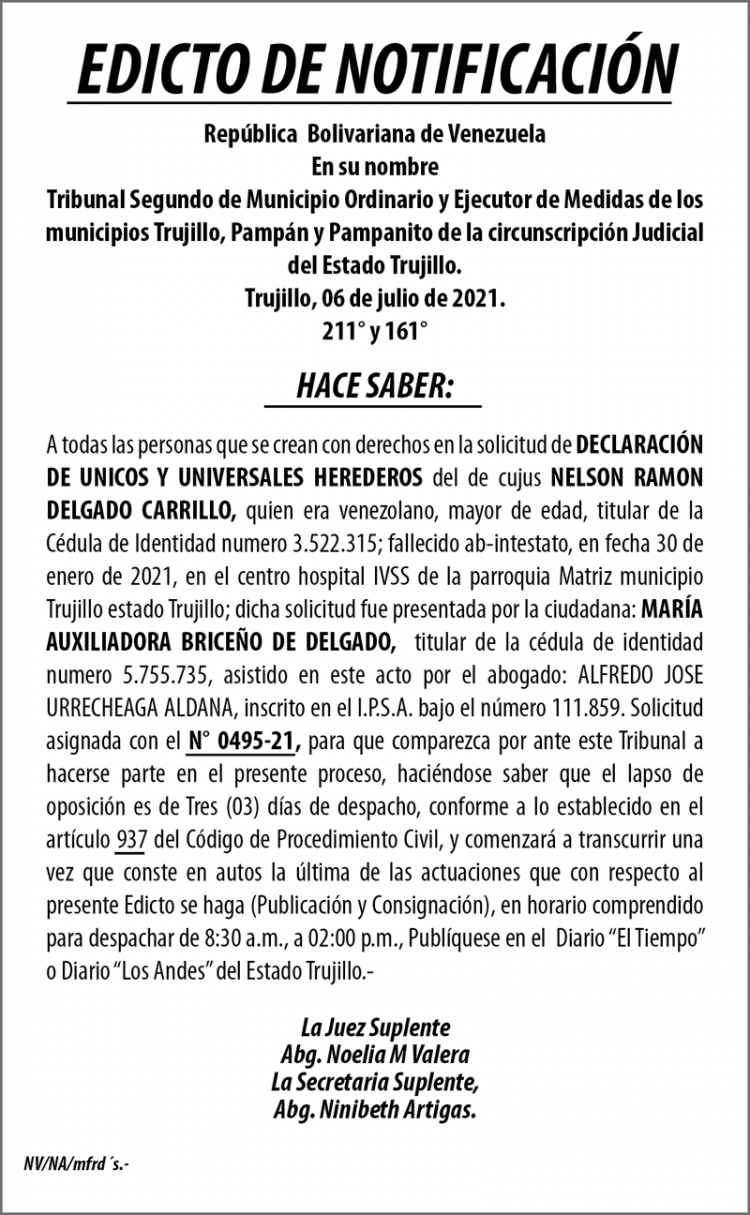 Edicto Nelson Ramon Delgado Carrillo