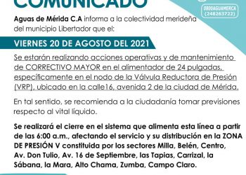 Aguas de Mérida realizará trabajos de mantenimiento este viernes 20 de agosto