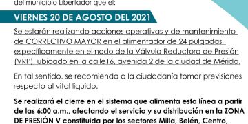 Aguas de Mérida realizará trabajos de mantenimiento este viernes 20 de agosto