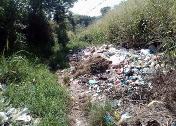 Vía en Isnotú repleta de basura
