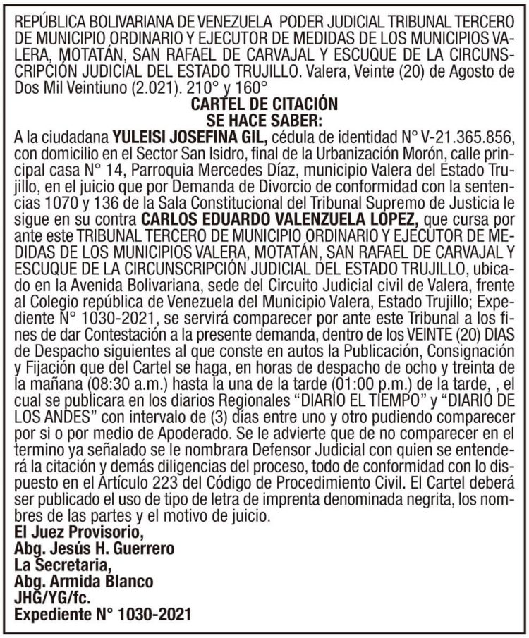 Cartel de citación Yuleisi Josefina Gil