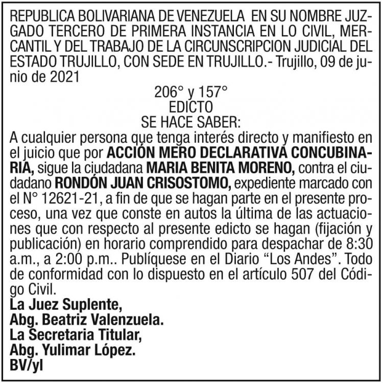 Edicto María Benita Moreno