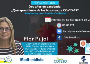 Viróloga Flor Pujol analizará los principales bulos sobre COVID-19 en dos años de pandemia