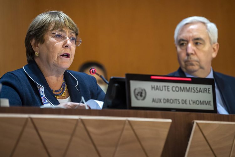 La alta comisionada de las Naciones Unidas para los Derechos Humanos, Michelle Bachelet, y el presidente del Consejo, Federico Villegas. EFE