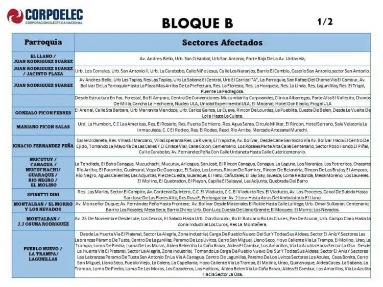 Corpoelec anuncia cronograma de administración de carga en Mérida