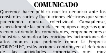 La Asociación de Comerciantes e Industriales de Carvajal denuncia las fallas del servicio eléctrico