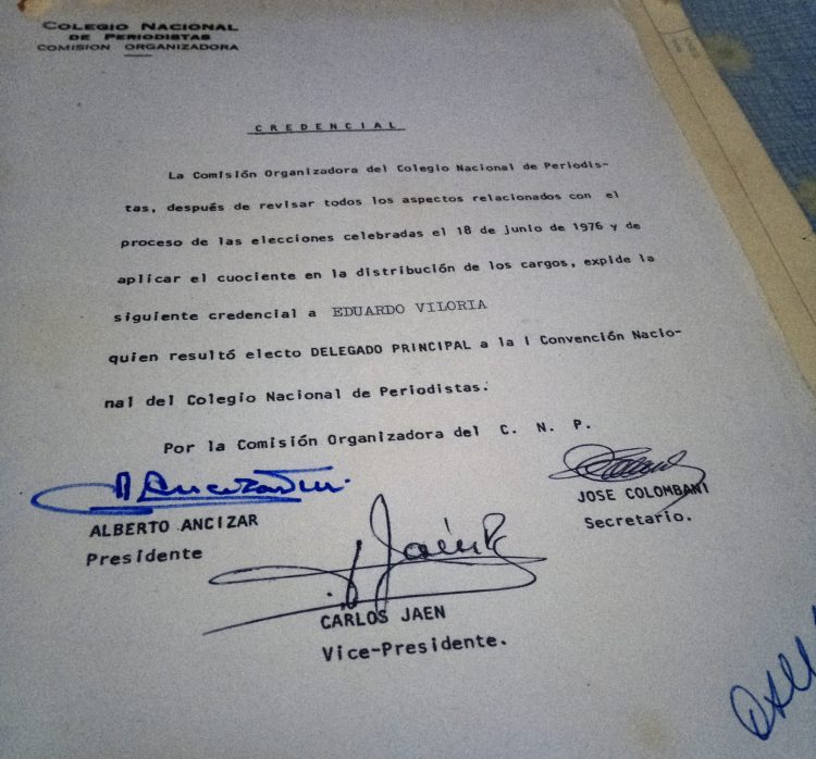 Credencial que identificaba a Eduardo Viloria como delegado a la I Convención del CNP.