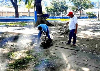Ejecutan labores de embellecimiento en plaza de Las Banderas en Valera