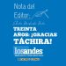 NOTA DEL EDITOR | TREINTA AÑOS ¡Gracias Táchira!