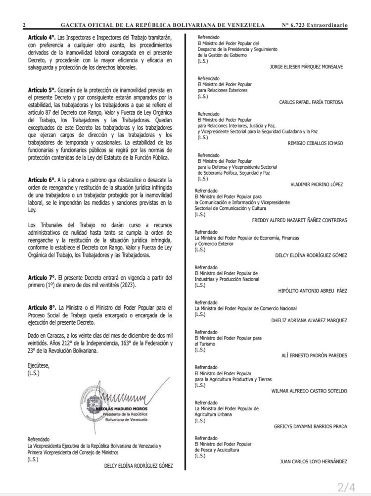 Prorrogan por dos años más vigencia de decreto que prohíbe despidos