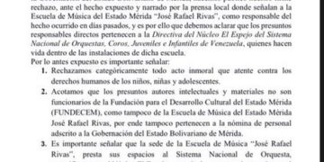 Fundecem: Denuncias sobre supuesto abuso a menores no tienen que ver con la Escuela de Música  “José Rafael Rivas”