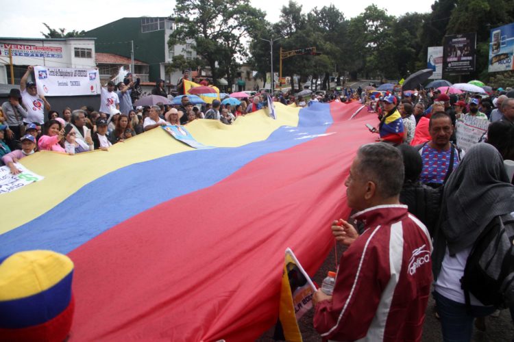 Una bandera gigante de Venezuela acompañó a los manifestantes en su actividad. Fotos: Carlos Eduardo Ramírez
