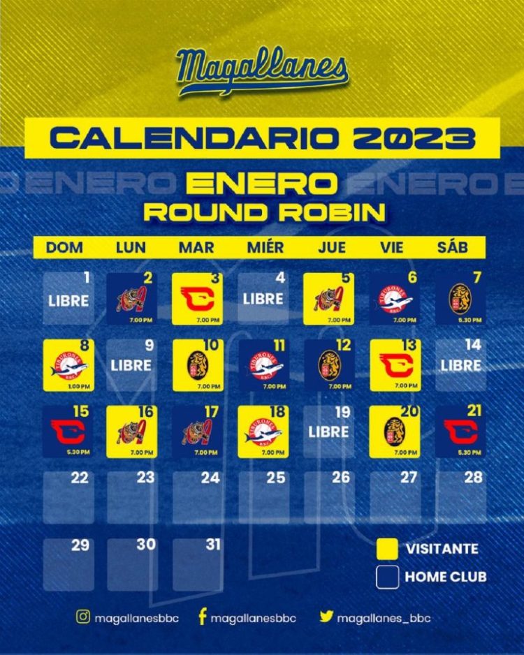 Calendario oficial del Magallanes de cara al Round Robin. Foto cortesía: @Magallanes_bbc
