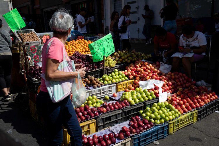 Una mujer mira los precios de las frutas, en el mercado popular de Catia en Caracas (Venezuela), en una fotografía de archivo. EFE/ Rayner Peña R.