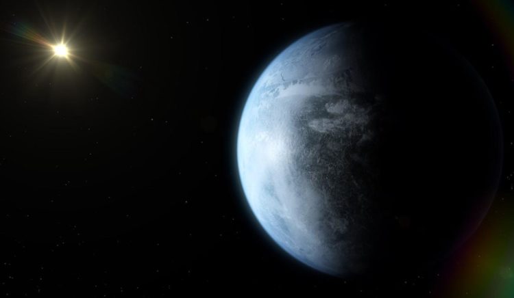 Recreación de un planeta de tamaño similar a la Tierra en la zona habitable de una enana roja cercana. Créditos: Render Area / CARMENES / J. A. Caballero