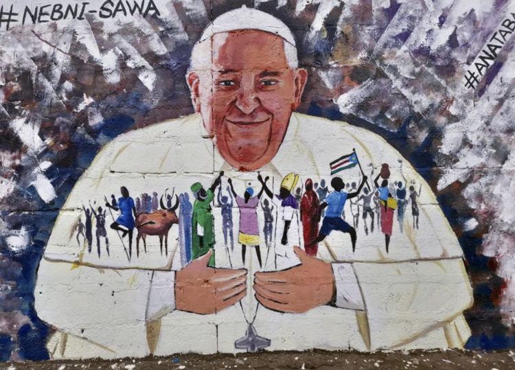 Imagen de archivo de un grafiti del papa Francisco en la capital de Sudán del Sur. EFE/ Ana Taban