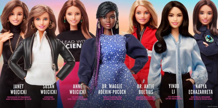 Fotografía cedida por la compañía Mattel donde aparecen las siete muñecas Barbie inspiradas en mujeres que han hecho carrera en los campos de la ciencia y la tecnología lanzadas con ocasión del Día Internacional de la Mujer. EFE/Mattel