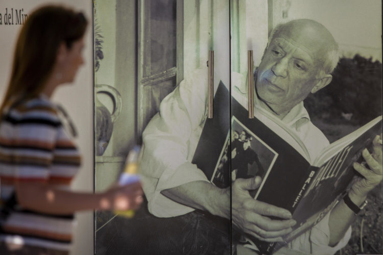 Una mujer pasa por el acceso de la Fundación Pablo Ruiz Picasso de Málaga (España) esta sábado. EFE/ Álvaro Cabrera