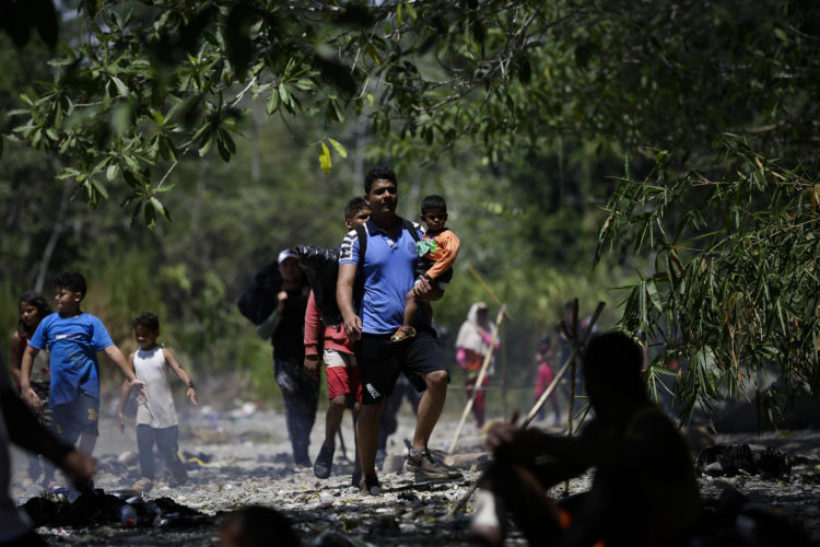 Grupos de personas migrantes caminan en la selva del Darién, en una fotografía de archivo. EFE/Bienvenido Velasco