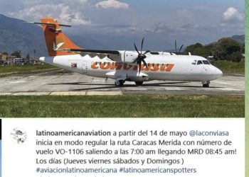 Anuncian primer vuelo regular de Conviasa a Mérida para el domingo 14 de mayo