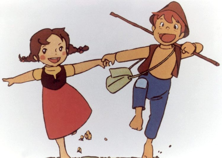 Una escena de los dibujos animados Heidi, que cuenta las aventuras de una niña que se traslada a vivir con su abuelo a las montañas suizas. Allí conocerá a Pedro, su inseparable amigo, con el que aparece en la foto. EFE/ ov
