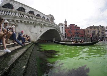 El agua del Gran Canal de Venecia se tiñe de un misterioso verde fluorescente
