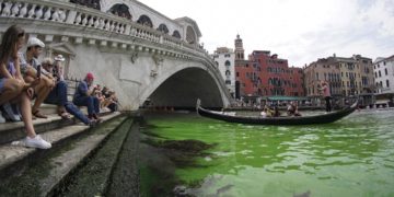 El agua del Gran Canal de Venecia se tiñe de un misterioso verde fluorescente