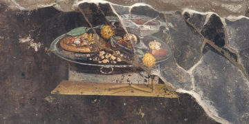 Descubren la representación de un posible antepasado de la pizza en un fresco en Pompeya