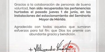 Devolvieron ornamentos litúrgicos hurtados al obispo de Mérida