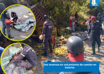 Dos muertos en volcamiento de camión en Valerita