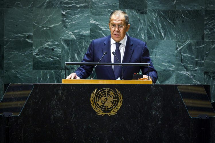 El ministro de Relaciones Exteriores de Rusia, Sergei Lavrov, fue registrado este sábado, 23 de septiembre, durante su intervención en la 78 Asamblea General de las Naciones Unidas, en la sede de la ONU, en Nueva York (NY, EE.UU.). EFE/Miguel Rodríguez