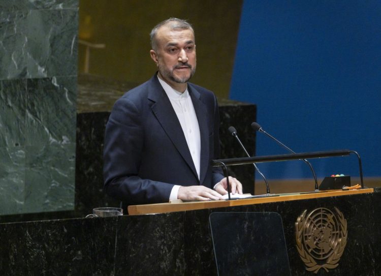 El ministro de Exteriores de Irán, Hosein Amir Abdolahian, habla ante la Asamblea General de la ONU, este 26 de octubre de 2023, en la sede principal en Nueva York. EFE/ Justin Lane