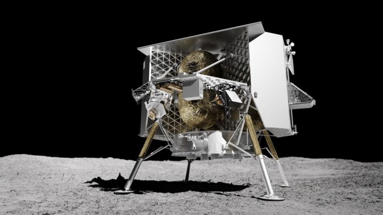 Imagen cedida hoy por Astrobotic que muestra una representación de lo que sería la presencia del módulo Peregrine en la superficie lunar. EFE/Astrobotic