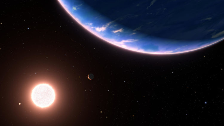 Concepción artística del exoplaneta GJ 9827d, el más pequeño en cuya atmósfera se ha detectado vapor de agua. 
Credito: NASA, ESA, Leah Hustak y Ralf Crawford