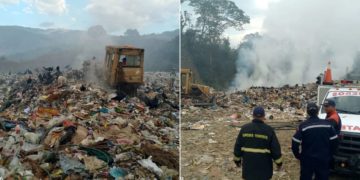 Bomberos de Boconó combaten incendio en el vertedero de basura