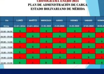 Plan de Administración de carga eléctrica para la semana del 22 al 28 de enero de 2024 para el estado Mérida