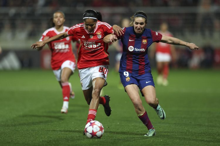 La barcelonista Mariona Caldentey durante un partido de la Liga de Campeones ante el Benfica. EFE/EPA/MIGUEL A. LOPES