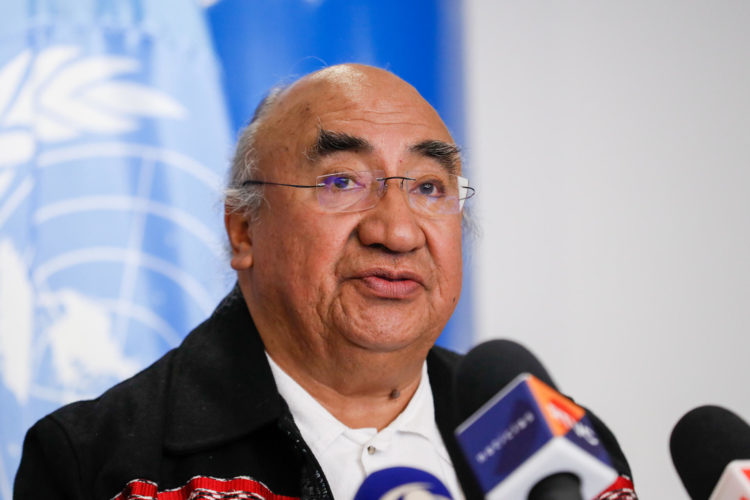 El relator especial de la ONU sobre los derechos de los pueblos indígenas, José Francisco Calí Tzay, habla durante una rueda de prensa este viernes 15 de marzo en Bogotá (Colombia). EFE/ Carlos Ortega