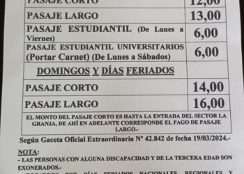 Oficial aumento del pasaje urbano en el municipio Boconó