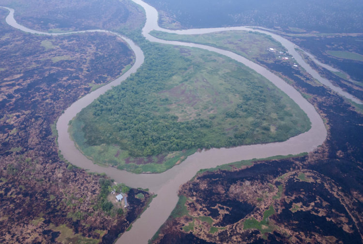 Fotografía aérea de archivo de la vegetación quemada en Pantanal brasileño, de la ciudad de Aquidauana (Brasil). EFE/ Isaac Fontana